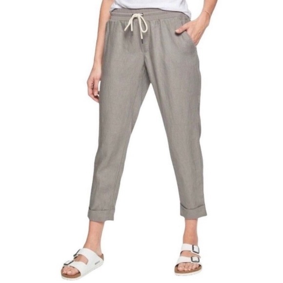 Athleta Bali Linen Ankle Pants In Silver Gray Size 6 - Picture 1 of 5